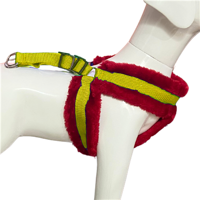 Alcazar Nylon Dog Harness Soft Fur Padded With Adjustable Straps Large (1.50 Inch, YELLOW-RED)